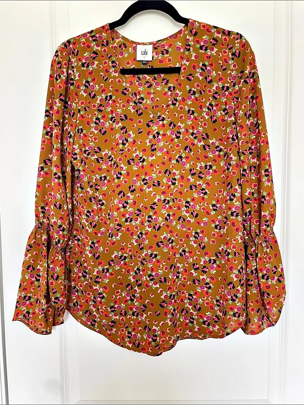 Cabi Burnished Blouse Floral Top Brown & Pink Size Small